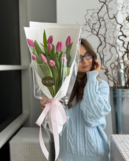 Моно букет из тюльпанов PINK ( 9шт) с доставкой по Astana