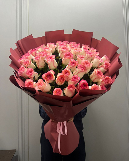 51 голландская розовая роза 80 см  с доставкой по Астане