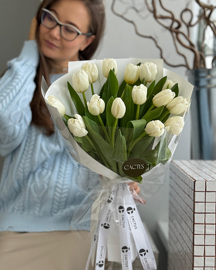 Моно букет из тюльпанов WHITE (15 шт) с доставкой по Astana