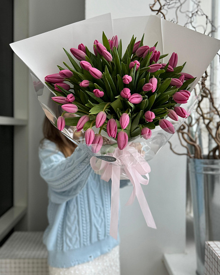 Моно букет из тюльпанов PINK ( 51 шт) с доставкой по Astana