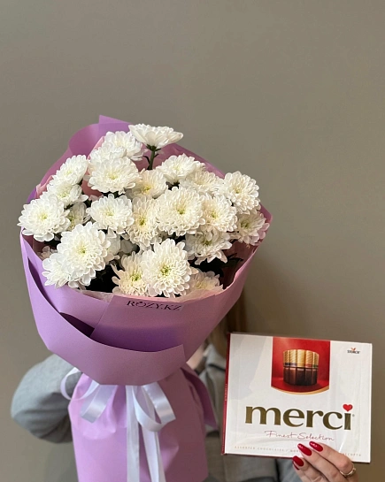 Комбо из 5 хризантем и мерси  с доставкой по Astana
