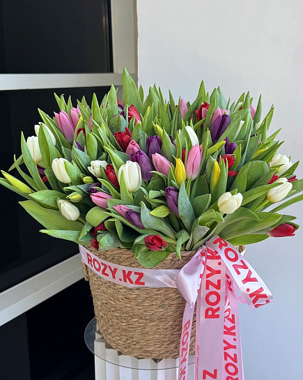 WOW Корзина 101 тюльпан микс  с доставкой по Astana