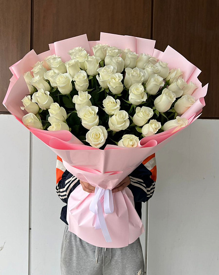 51 голландская белая роза 80 см с доставкой по Астане