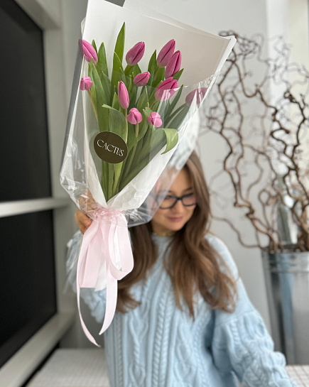 Моно букет из тюльпанов PINK ( 11шт) с доставкой по Астане